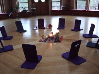opening ceremony chairs around altar at breathwork and family constellations retreat near Boston.