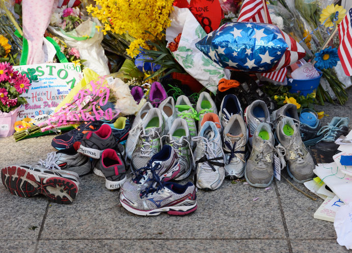 tennis shoe memorial to the victims of the bombing, by Getty Images.